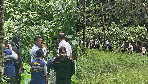 Witness complainant being taken to an alleged burial site near Nethravathi bathing ghat amid tight police security on Monday