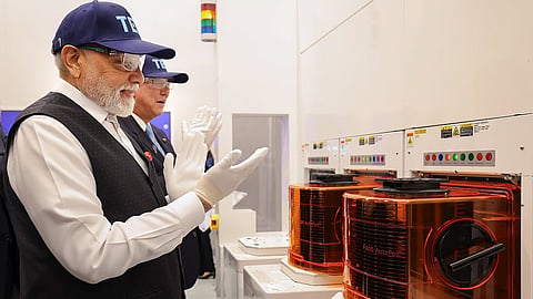 Prime Minister Narendra Modi along with his Japanese counterpart Shigeru Ishiba visits Tokyo Electron's semiconductor factory, in Sendai, Japan.