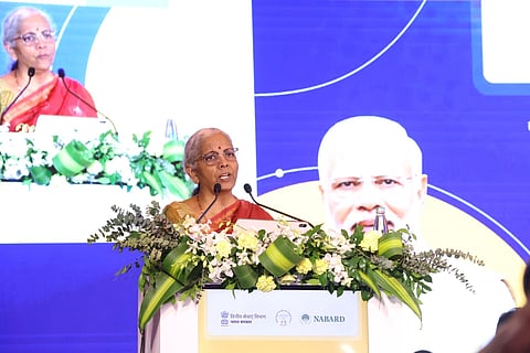 Smt Nirmala Sitharaman addressed the audience after inaugurating the Farmers’ Training cum Common Facility Centre for Agro Processing in Methagal Village of Koppal.