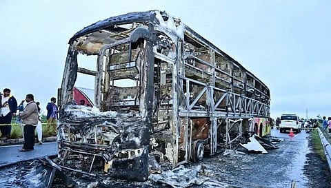 Bus completely burnt 