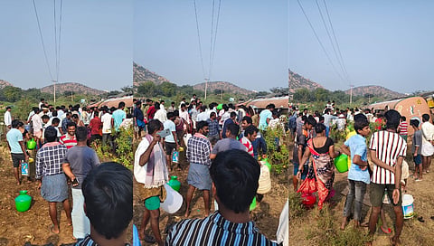 people gathered to collect oil