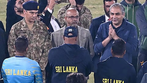 PCB head Mohsin Naqvi with Sri Lanka Cricket officials