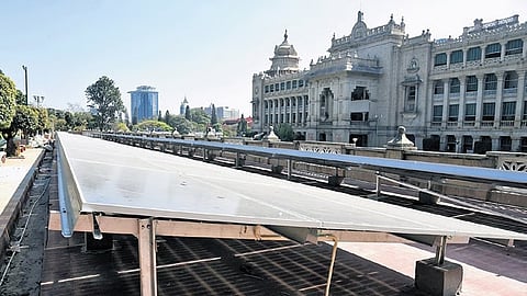Solar panels installed on the premises of Vidhana Soudha in Bengaluru