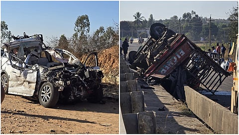 SUV car and Canter after accident 