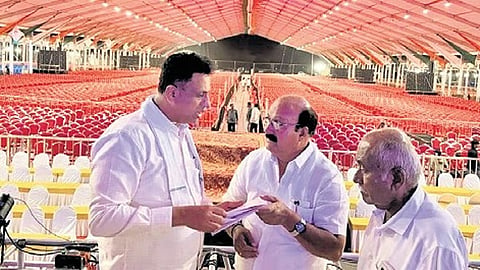 Minister MC Sudhakar inspects preparations for the convention in Chikkaballapur.