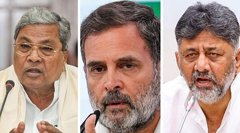 Siddaramaiah, Rahul Gandhi and D K Shivakumar 
