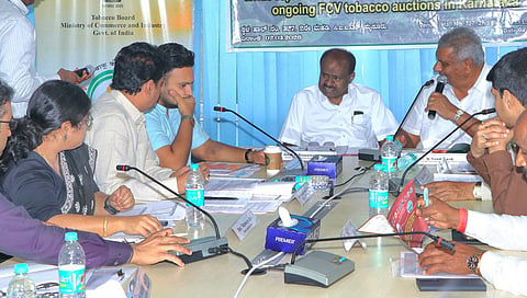  HD Kumaraswamy and  Minister K Venkatesh during a Tobacco Board meeting