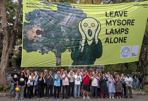 protest in front of Mysore lamps 