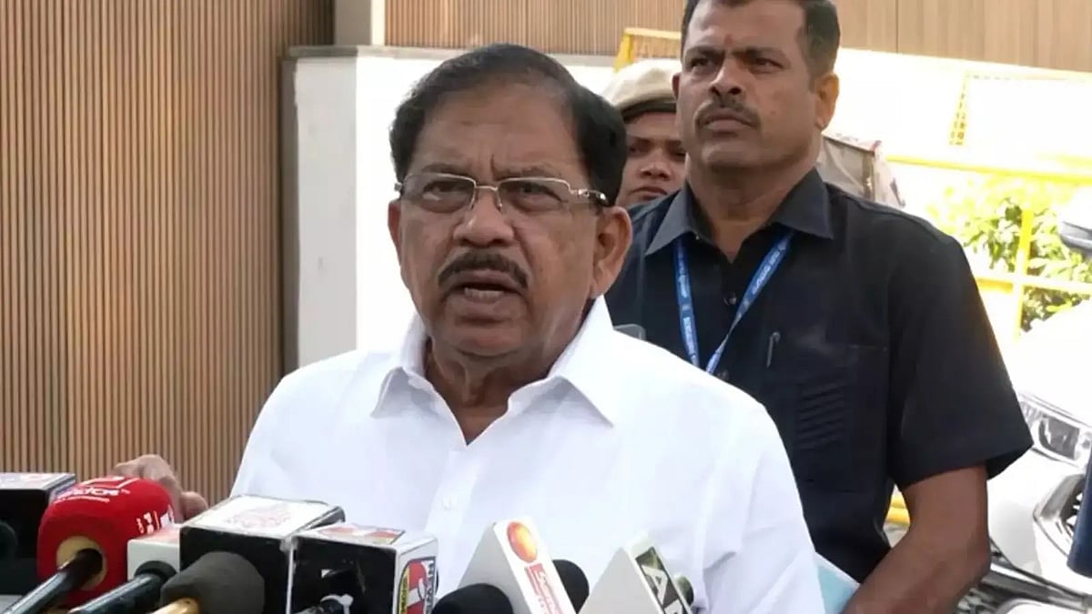 Dr. G. Parameshwara speaking at an event, discussing Tumakuru renaming