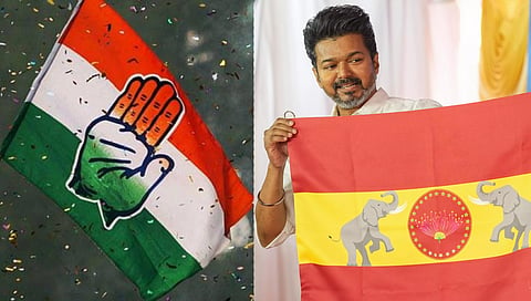 Congress Flag - Vijay holding TVK's flag