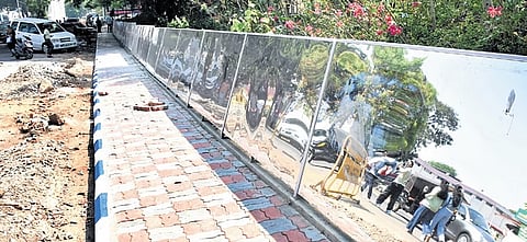 MCC installs polished stainless steel frames opposite KSRTC suburban bus stand to prevent public urination in Mysuru 