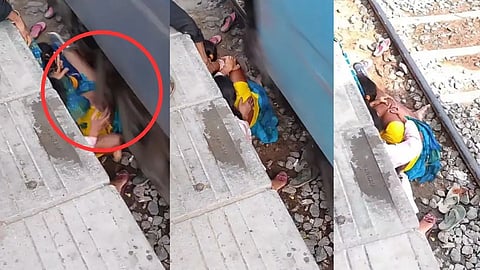 Woman Shield Children With Her Body as Train Speeds Past Them