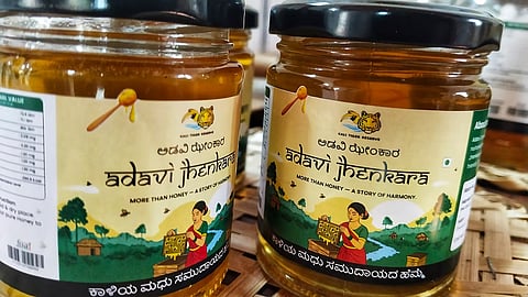 The new brand of honey, Adavi Jhenkara, from Kali Tiger Reserve