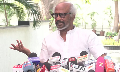 Rajinikanth outside of his residence 