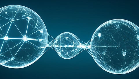 Modern digital spheres interconnected by glowing lines, showcasing a futuristic network concept.