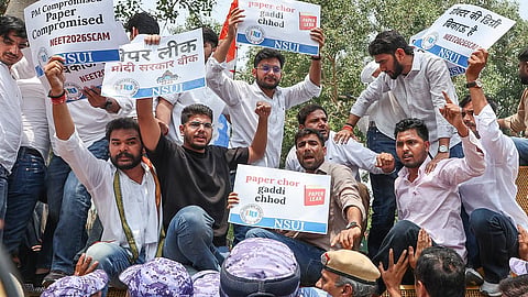 National Students' Union of India (NSUI) members stage a demonstration