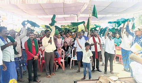 Farmers continue their protest against the project in Bidadi on Wednesday