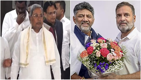 Interim CM Siddaramaiah, D K Shivakumar and Rahul Gandhi