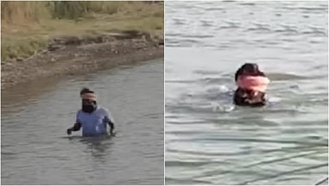 ವ್ಯಕ್ತಿ ನೀರಿನಲ್ಲಿ ಮುಳುಗುತ್ತಿರುವ ದೃಶ್ಯ