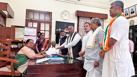 AICC President Mallikarjun Kharge filed his nomination papers at the Vidhana Soudha today. 