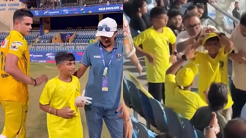 Arjun Tendulkar with a young fan during Mumbai T20 League.