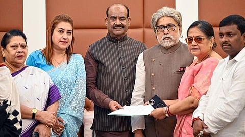 TMC rebel leaders handing over letter to speaker Om birla informing merger with NCPI 