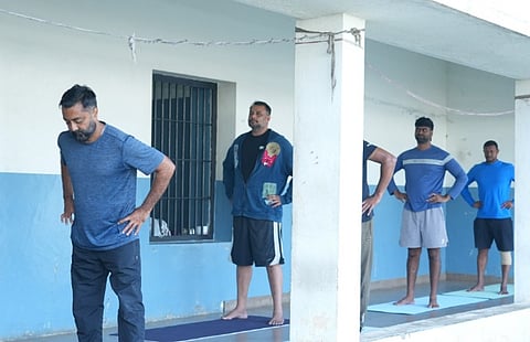 Actor Darshan doing Yoga in Parappana Agrahara 