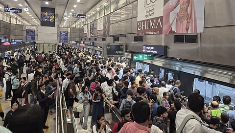 Metro services on Purple Line were disrupted after a train developed a technical snag at Cubbon Park Metro Station