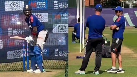 Virat Kohli (L) and Gautam Gambhir during practice
