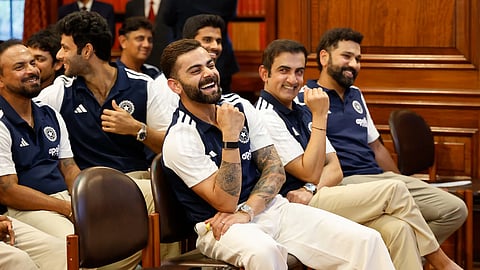 Virat Kohli, Gautam Gambhir and Rohit Sharma during an event in England.