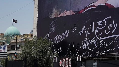 A billboard depicting U.S. President Donald Trump