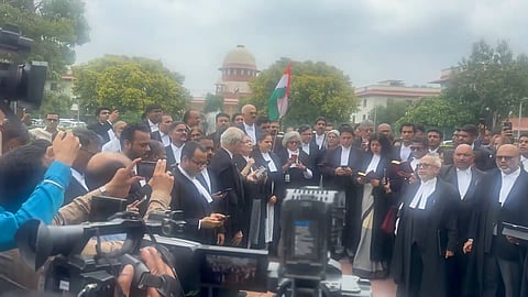 "Standing with CJP protesting for rights": SC lawyers recite preamble, demand action over NEET paper leaks