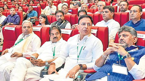 Congress leaders during Sangathan Srijan Abhiyan, a nationwide organisational rebuilding initiative, in Bengaluru on Friday.