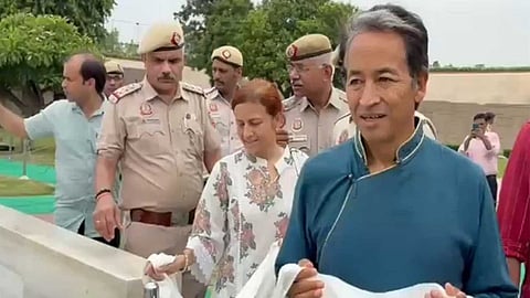 Activist Sonam Wangchuk on Monday paid tribute at Rajghat
