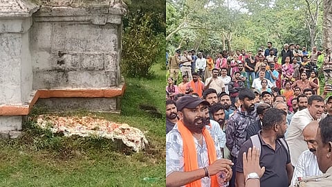 ಮಡಿಕೇರಿ: ದೇವಾಲಯದ ಆವರಣದಲ್ಲಿ ಸಮಾಧಿಯಂತಹ ರಚನೆ ಪತ್ತೆ; ಭುಗಿಲೆದ್ದ ಪ್ರತಿಭಟನೆ