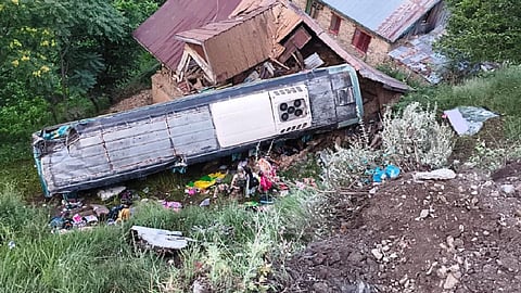 Amarnath pilgrims' bus meets with an accident in Jammu and Kashmir's Ganderbal district.