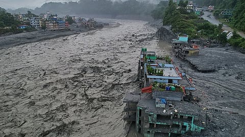 A drone view of the aftermath of flash flooding