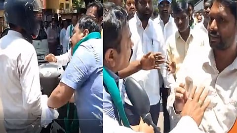 Former MLA Rajkumar Patil Telkur Allegedly Smashes Bikers Helmet