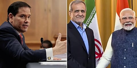 US Secretary of State Marco Rubio (L), Prime Minister Narendra Modi with Iranian President Masoud Pezeshkian
