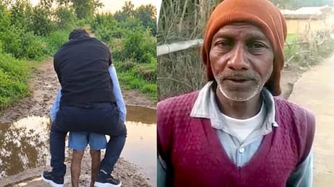 MP Revenue Official Suspended After Viral Video Shows Him Riding on Elderly Man's Back to Cross Flooded Drain