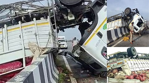 Lorry Carrying Onions and Garlic Overturns on Bengaluru-Chennai Expressway