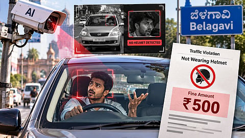 AI Camera Glitch: Belagavi Driver Fined Rs 500 For Not Wearing Helmet While Driving Car