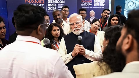 Prime Minister Narendra Modi during the inauguration of SEMICON India 2026, at Yashobhoomi Convention Centre in New Delhi