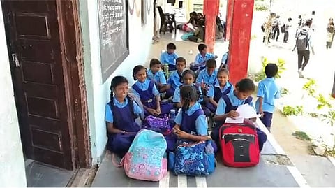 An acute classroom shortage at the Government High School and Primary School in Askihal village, Raichur district