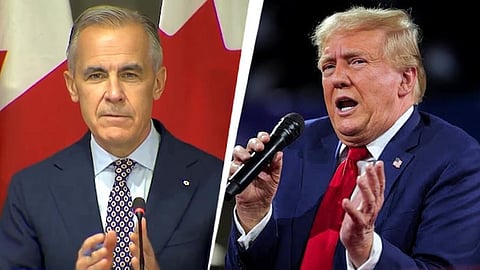 Canadian Prime Minister Mark Carney (L) has taken digs at US President Donald Trump (R) over his trade policies in the past.