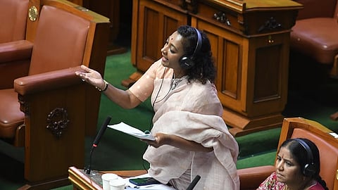 Mudigere MLA Nayana Motamma of Congress speaks in the Assembly