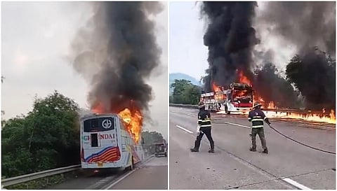 Bus catches fire