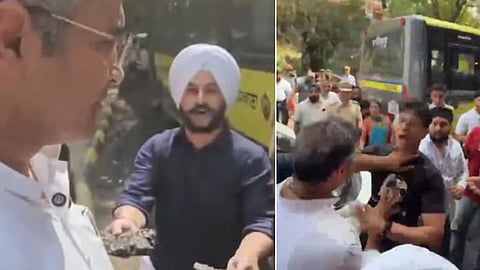 Delhi Minister Parvesh Verma is seen slapping na assistant of AAP MLA Jarnail Singh