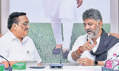 Chief Minister DK Shivakumar holds talks with Union Jal Shakti Minister CR Patil in New Delhi on Monday