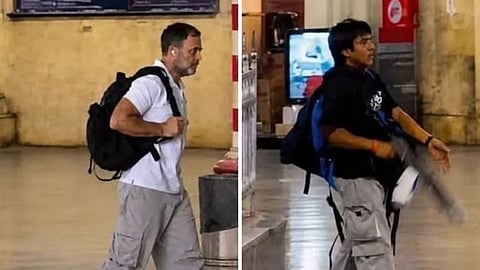 Retired IAF flight lieutenant Anoop Verma shared a collage featuring Rahul Gandhi and Kasab, with both shown carrying bags. 